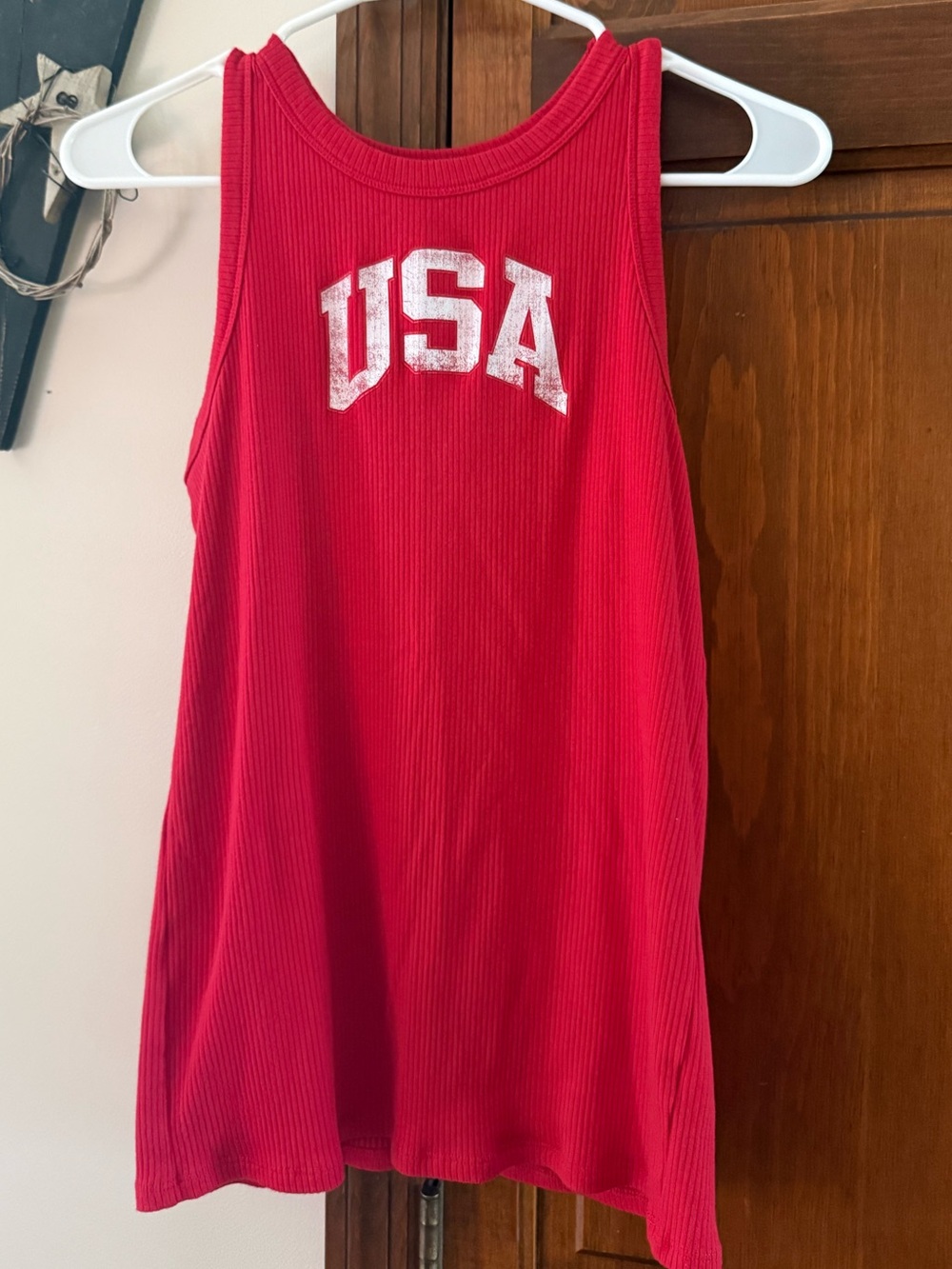 Maurices Red Ribbed Tank with USA Lettering Size XL but fits more like a L